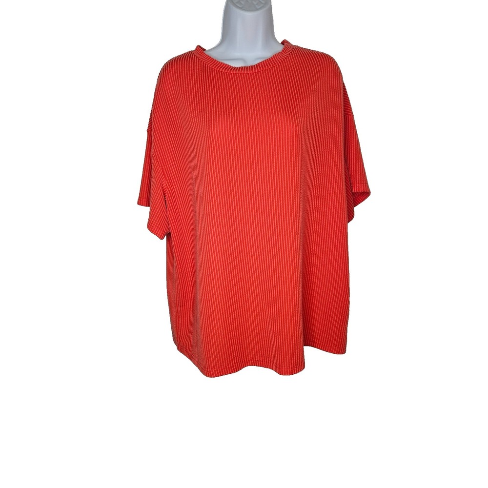 Women's Coral Ribbed Textured Oversized T‎ Shirt Short Sleeve M Minimalist